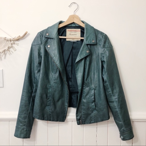 Anthropologie Cartonnier Green Faux Leather Jacket - Picture 2 of 8